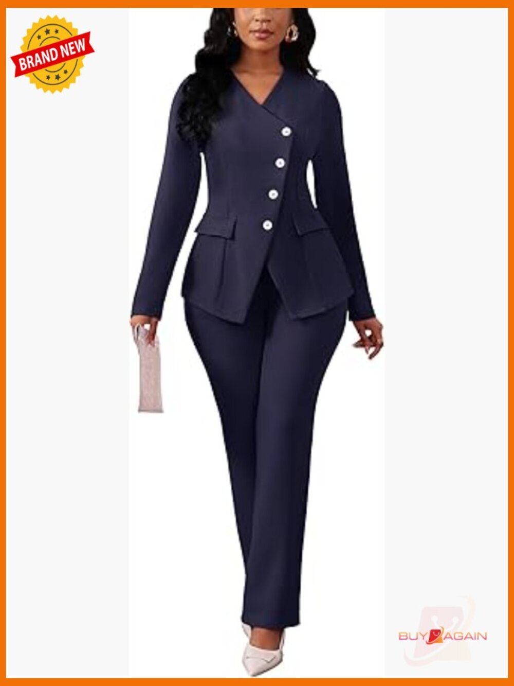 Long Sleeve Blazer and Wide Leg Pants Set 2 Piece Work Outfit Suit